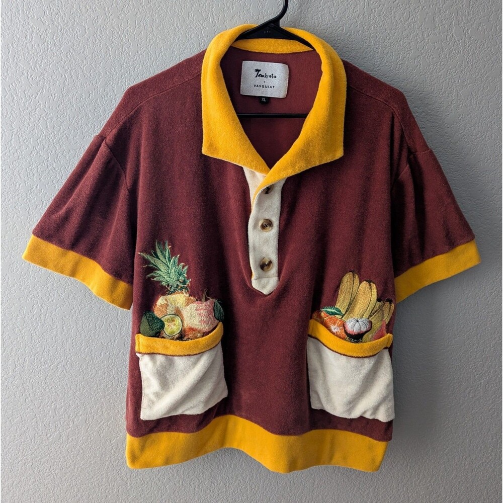 Tombolo X Vasquiat Fruta De La Tierra Cabana Shirt Men's Size XL Red Terry Cloth